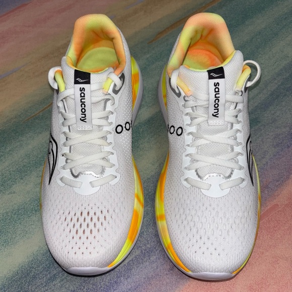 Saucony Endorphin Trainer Running Shoes in White Black Yellow Orange Women's 8 - Picture 5 of 9